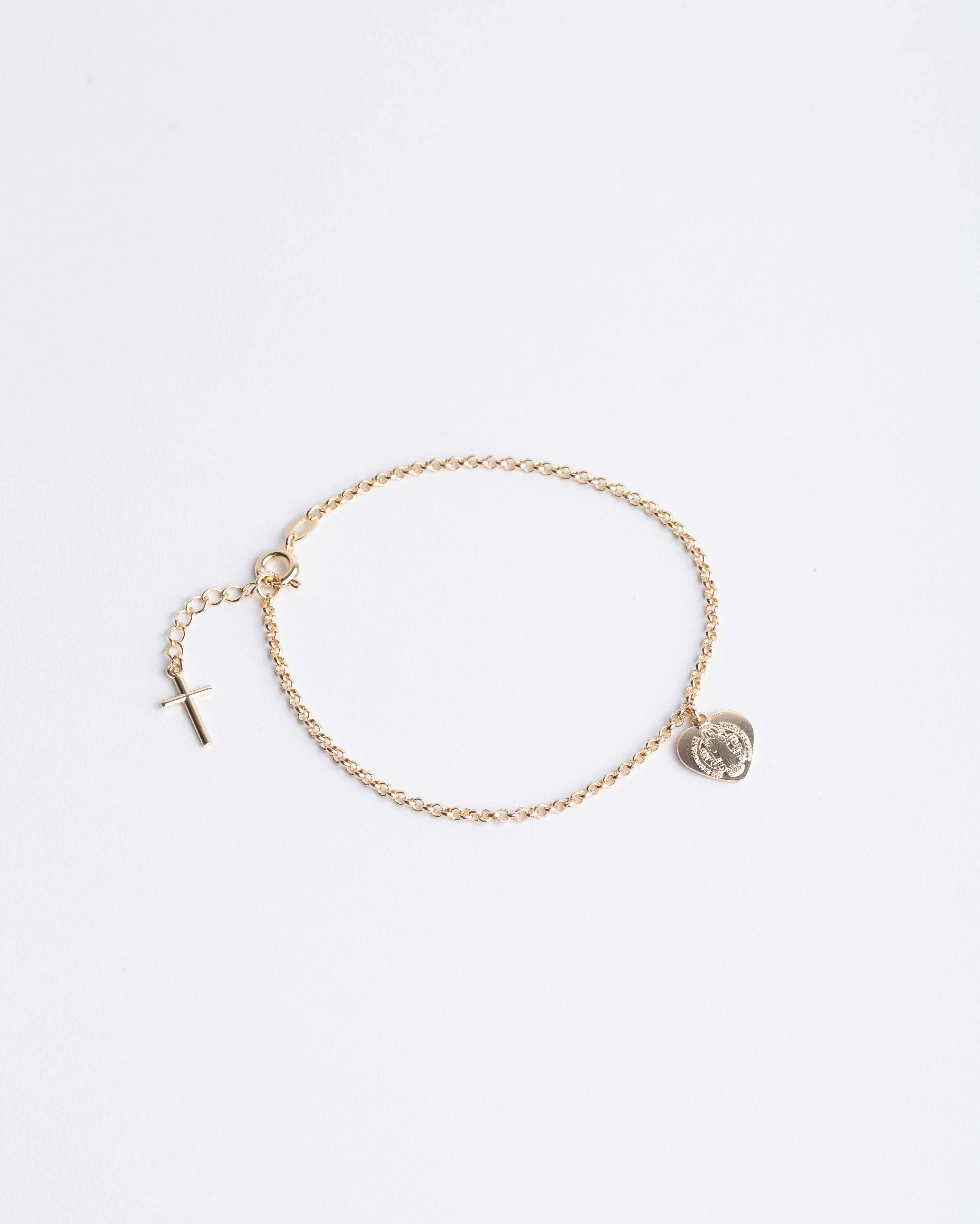 20393 Gold Bracelet with Heart and Cross Charms